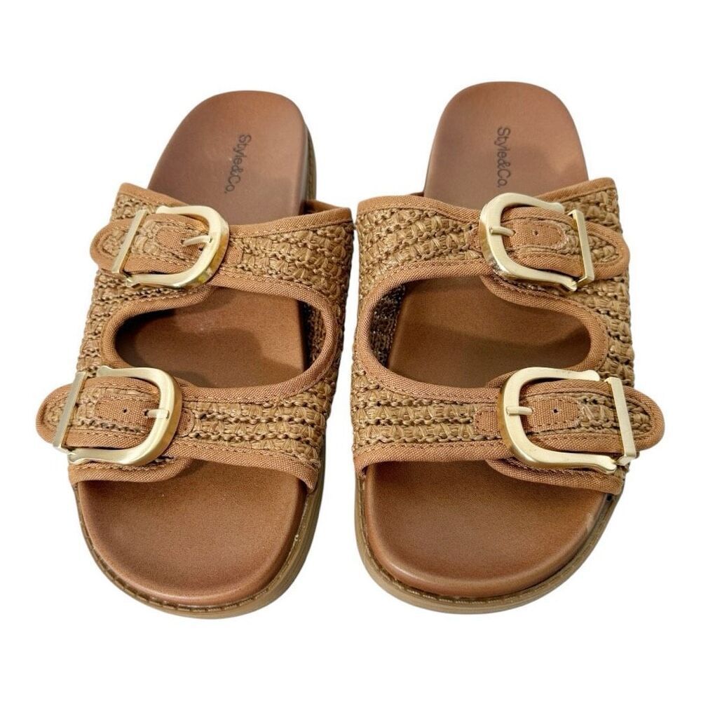 Style & Co Women's Reagann Tan Brown Woven Adjustable Buckle Flat Sandals Size 8